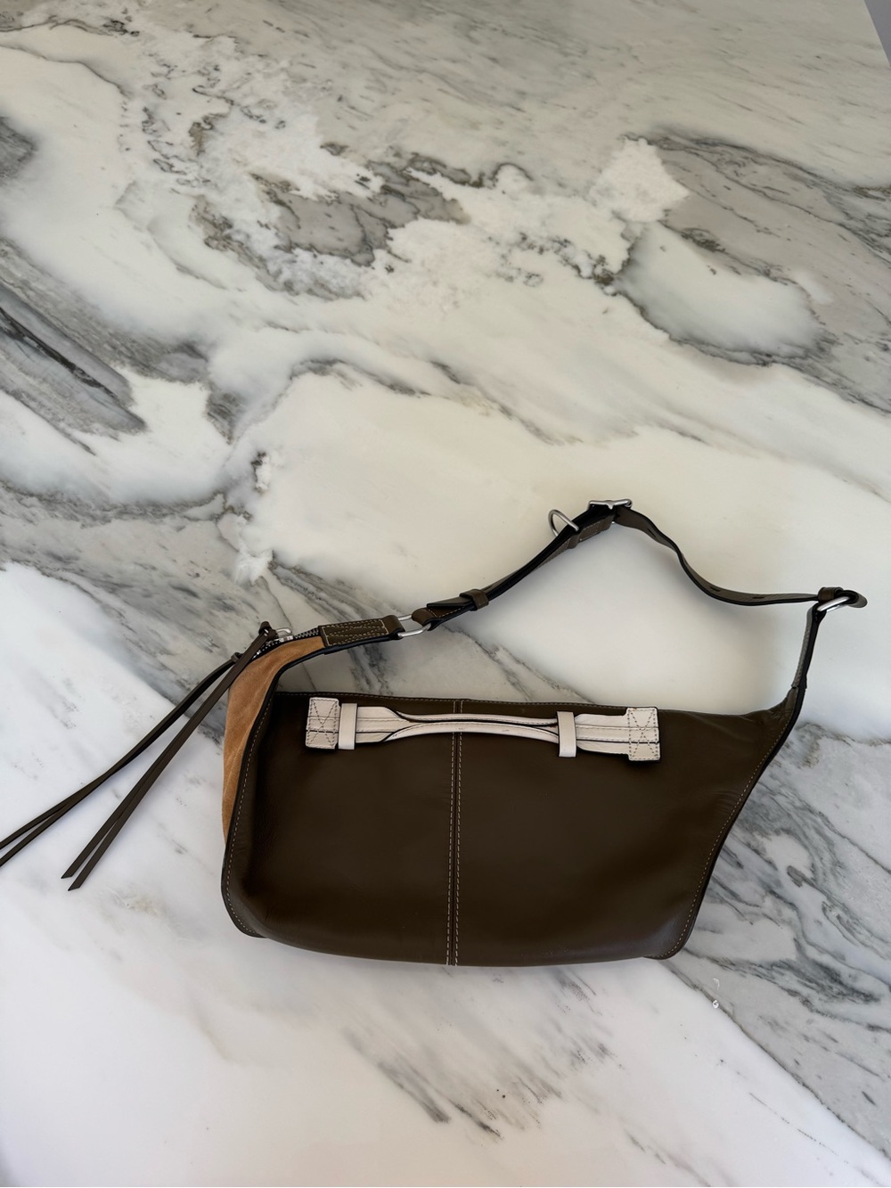 rag & bone Tan Suede and Brown Leather Crossbody Belt Bag with Silver Hardware - Picture 2 of 9